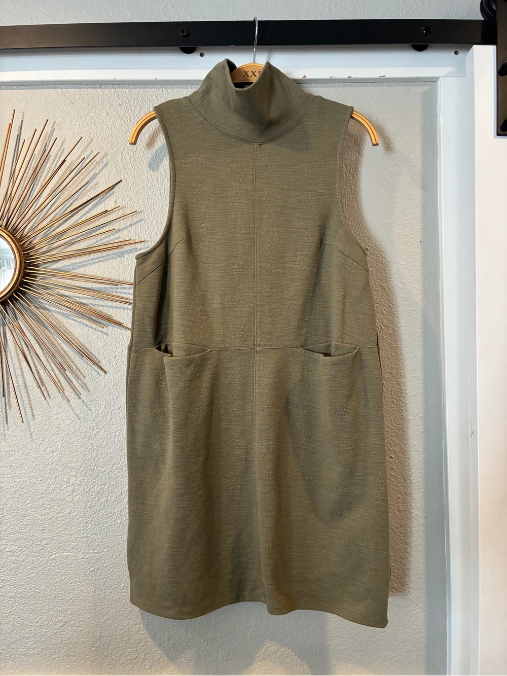Free People Olive Green Sleeveless Turtleneck Shift Dress